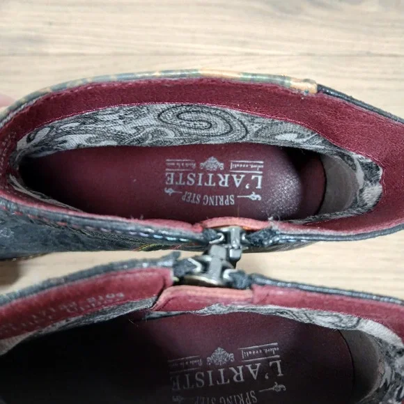 Spring Step L'Artiste Waterlily Boots Women 9 Multicolor Leather Block Heel - Picture 10 of 12